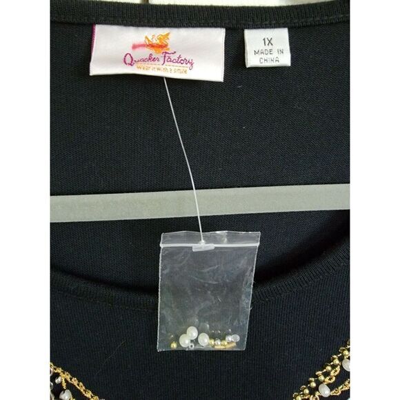 Quacker Factory 1X Embroidered/Beaded 3/4 Sleeve T-Shirt Top Black NWOT - Picture 6 of 7